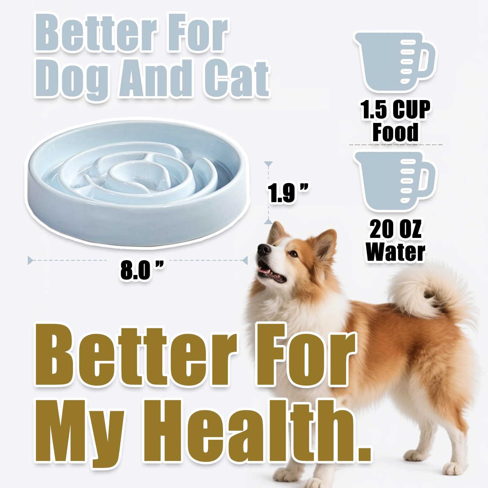 Facdiary Ceramic Slow Feeder Bowl Blue – top view reveals labyrinth ridges that slow eating.