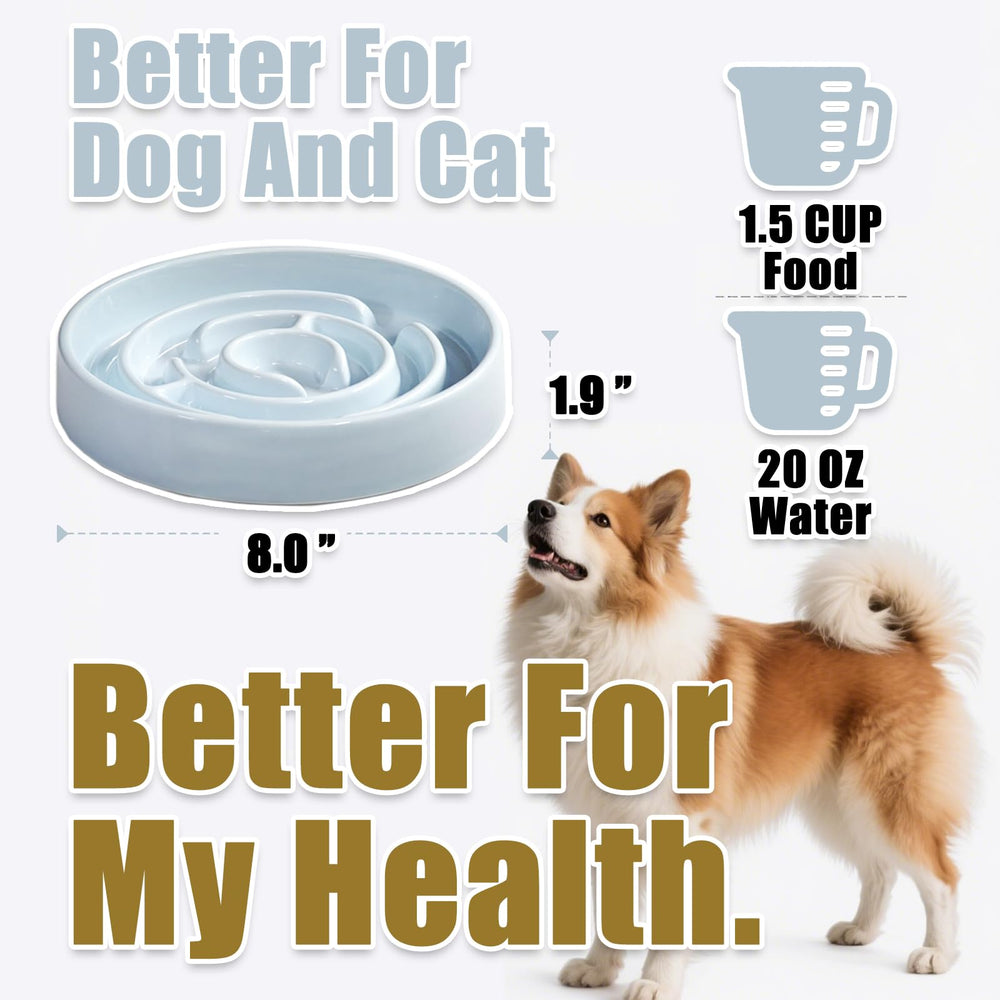 Facdiary Ceramic Slow Feeder Bowl Blue – top view reveals labyrinth ridges that slow eating.