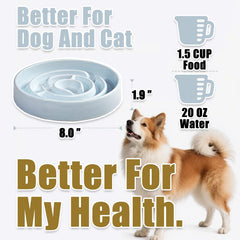 Facdiary Ceramic Slow Feeder Bowl Blue – top view reveals labyrinth ridges that slow eating.