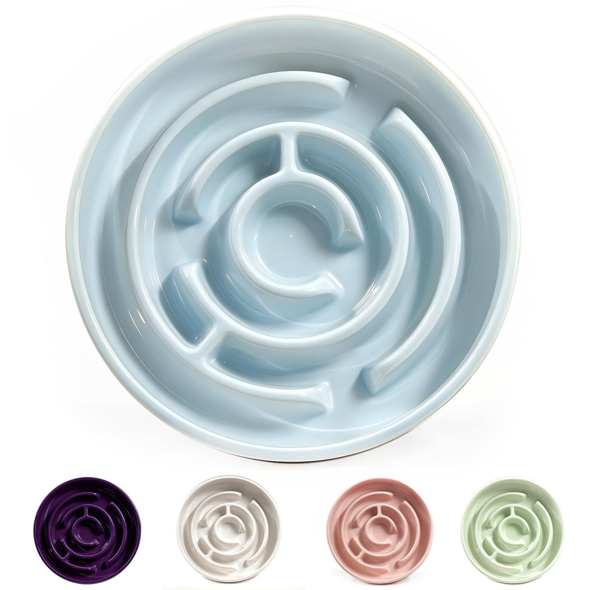 Facdiary Ceramic Slow Feeder Bowl Blue – side view shows anti-slip base for steadier meals.