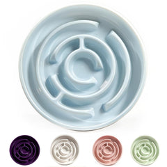 Facdiary Ceramic Slow Feeder Bowl Blue – side view shows anti-slip base for steadier meals.