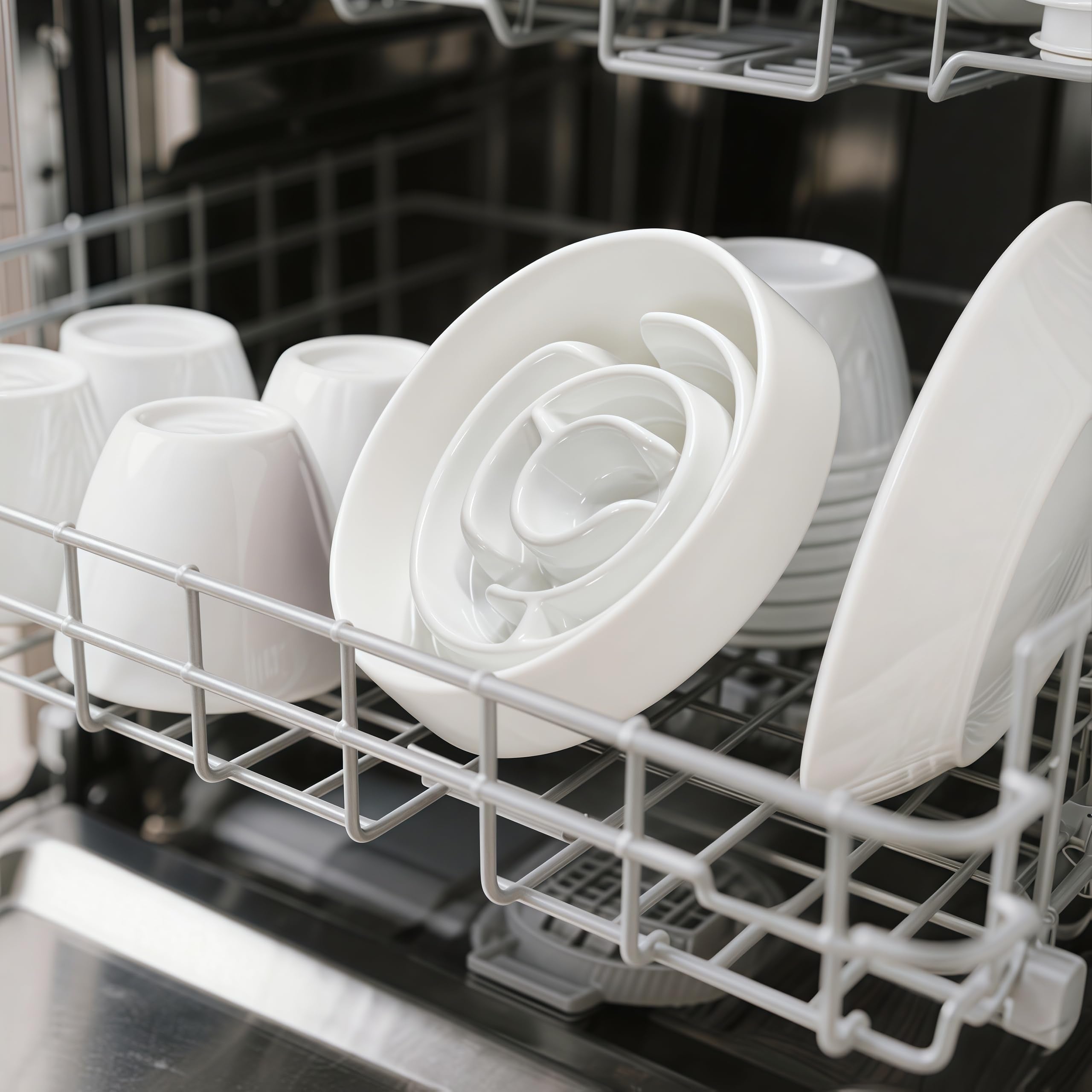 Facdiary ceramic slow-feeder bowl dishwasher-safe for easy cleaning after meals.