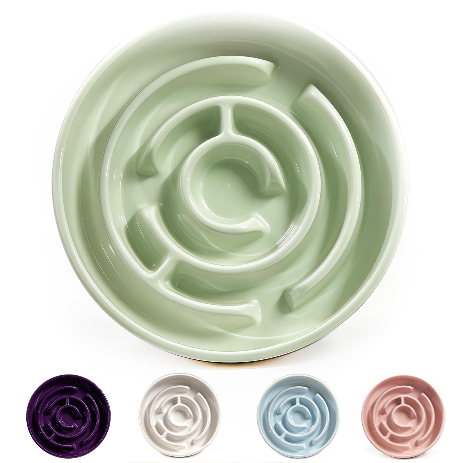 Facdiary ceramic slow feeder dog bowl green close-up slows eating.