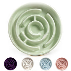 Facdiary ceramic slow feeder dog bowl green close-up slows eating.
