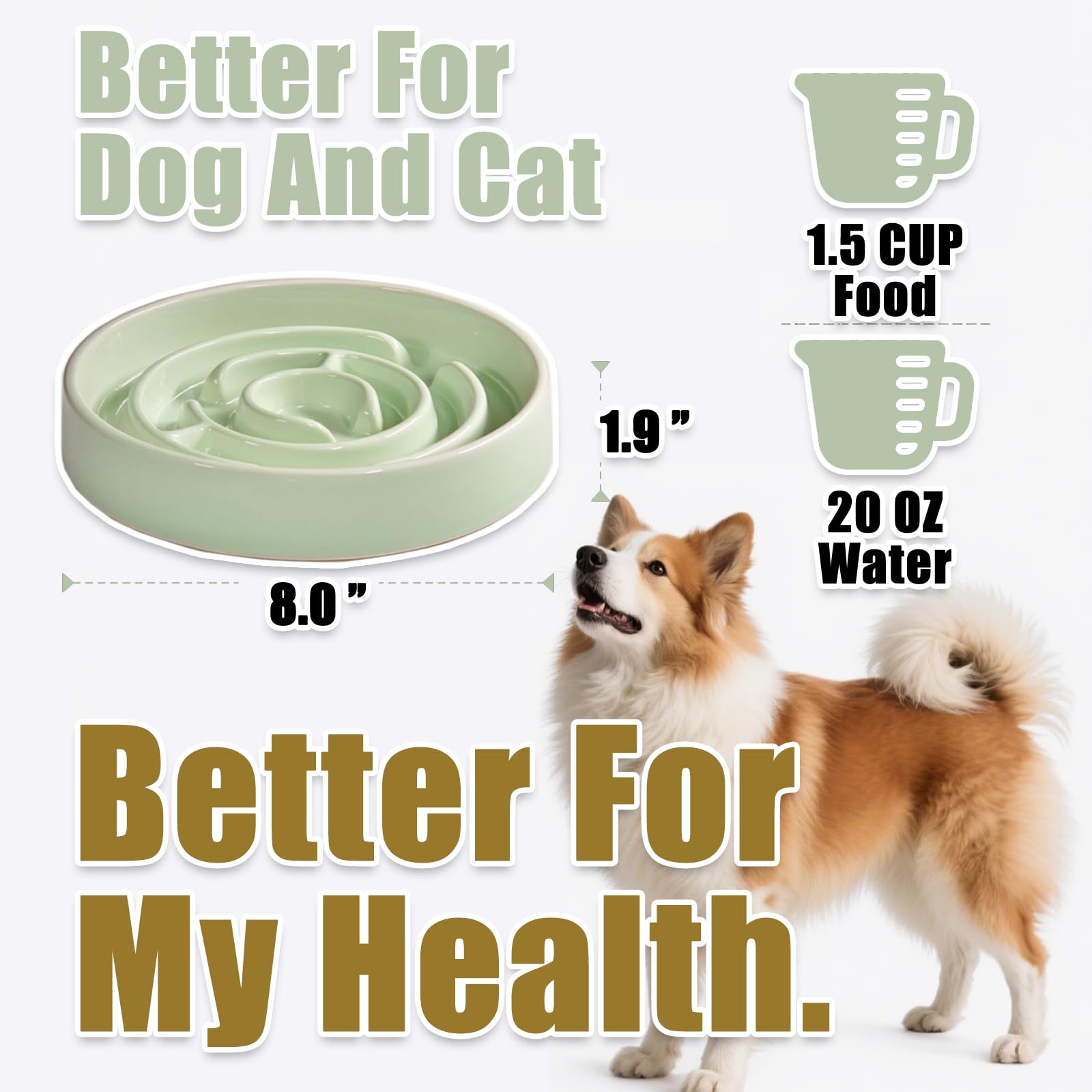 Facdiary ceramic slow feeder dog bowl green pattern supports diet variety and mindful eating.