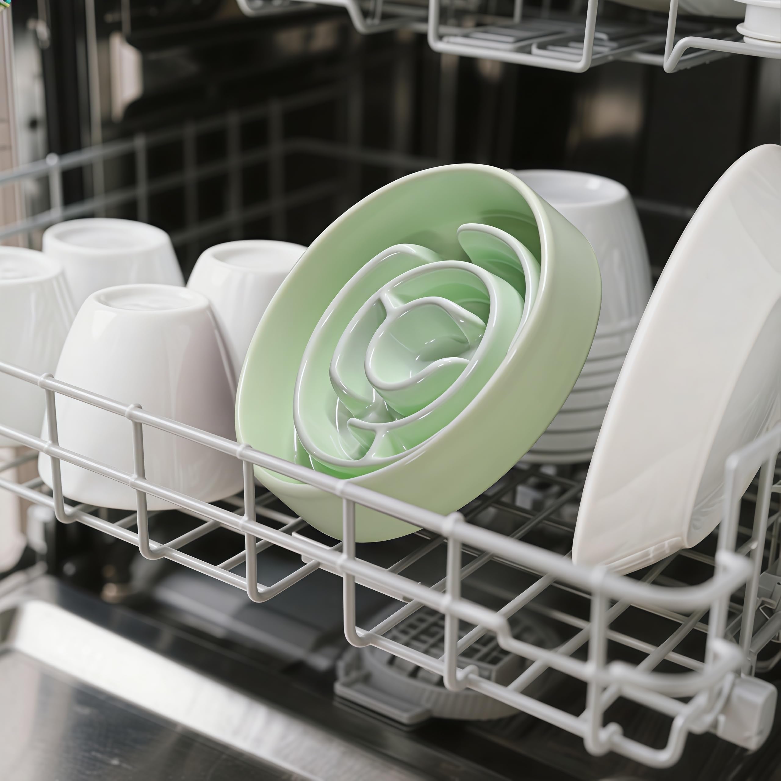 Facdiary ceramic slow feeder dog bowl green dishwasher-safe for easy cleaning.