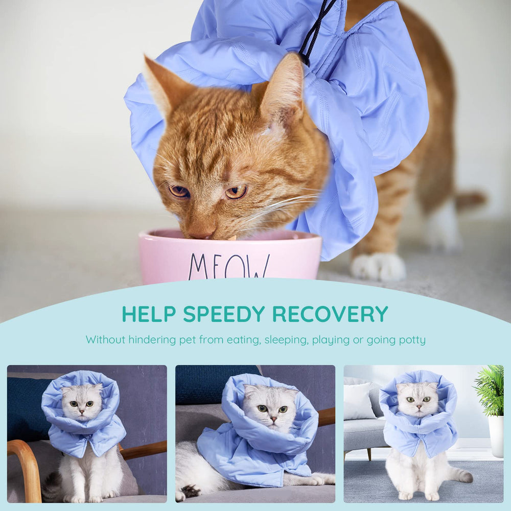 FACULX Cat Recovery Collar blue close-up highlights soft, breathable sponge padding