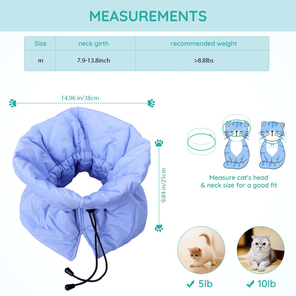 FACULX Cat Recovery Collar blue size guide feature helps pick the right neck fit