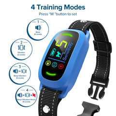FAFAFROG bark collar blue display shows status and battery for quick checks