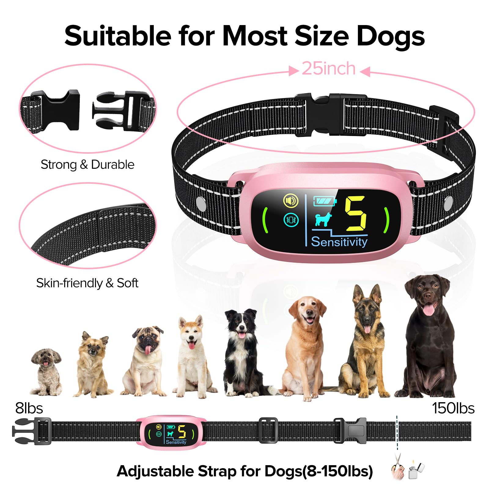 FAFAFROG adjustable collar fits dogs from 8 to 120 pounds as growth occurs