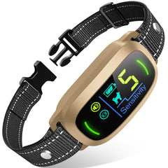 FAFAFROG bark collar front view shows adjustable training modes for effective correction
