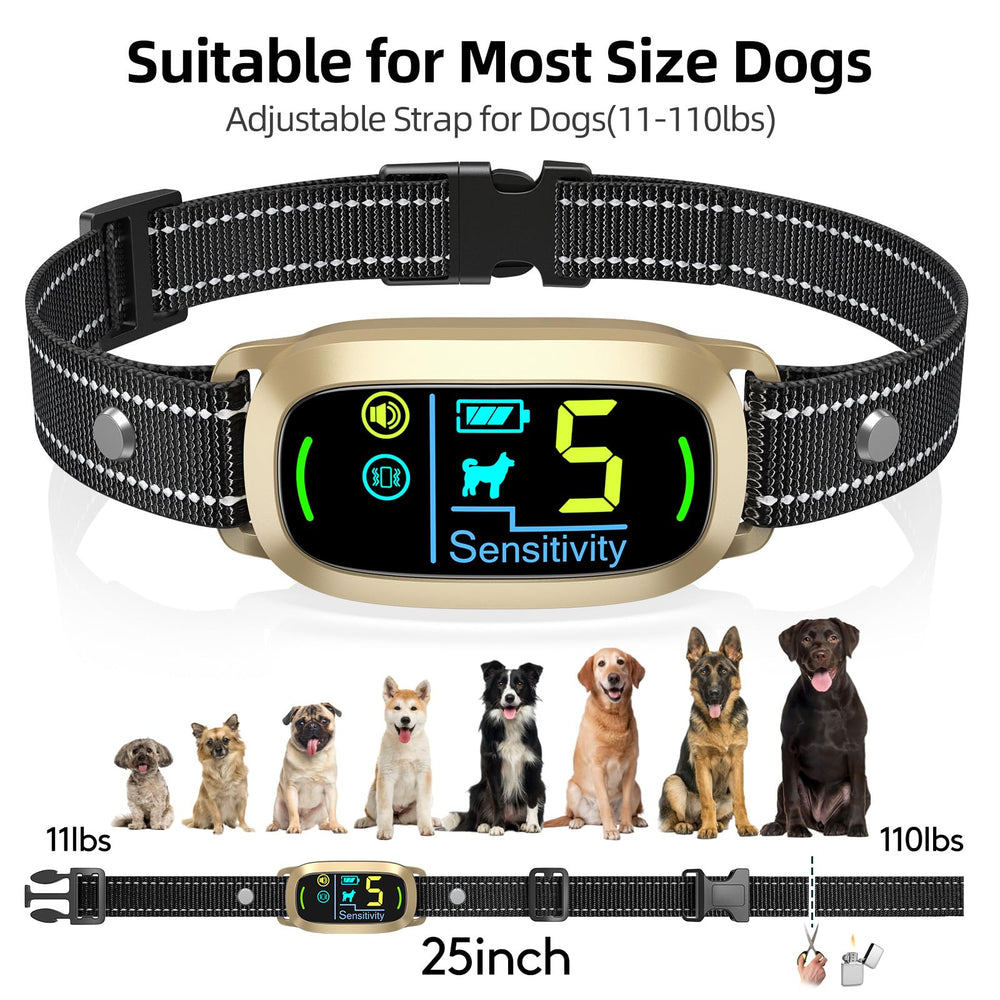 FAFAFROG neck-size range collar illustrates adjustable fit for dogs 8–150 lb