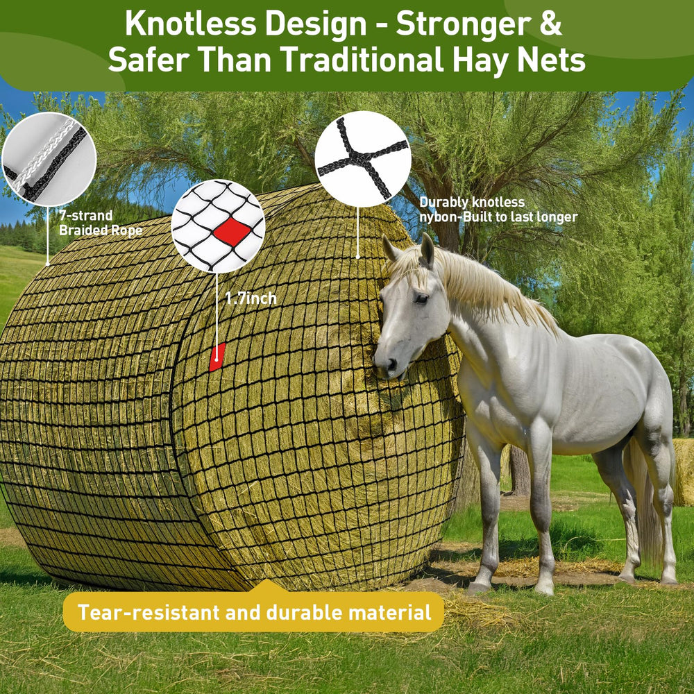 Fahnemt slow feeder hay net 6x6 extends grazing time and controls portions.