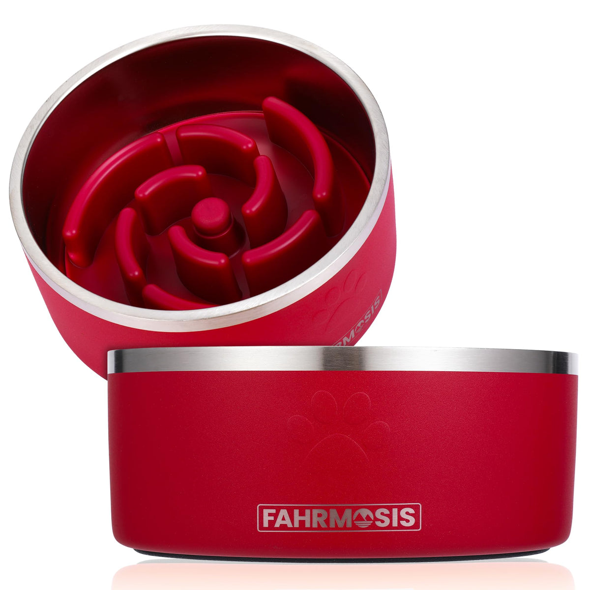 FAHRMOSIS 64oz red dog bowl with slow feeder insert for calmer meals