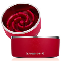 FAHRMOSIS 64oz red dog bowl with slow feeder insert for calmer meals