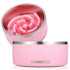 FAHRMOSIS 64 oz dog bowl with slow feeder insert in pink supports calmer meals and steady feeding.