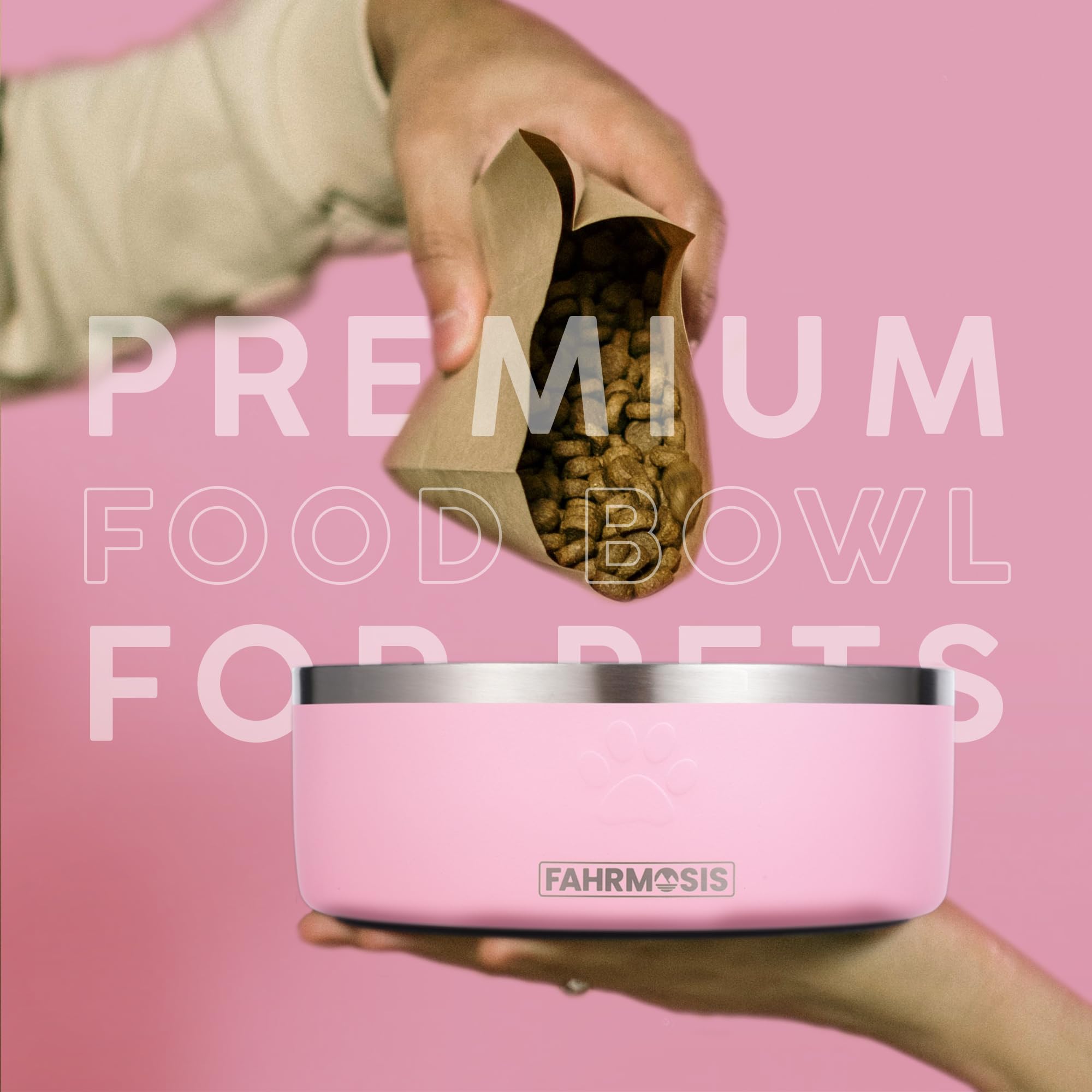 FAHRMOSIS large-breed-capacity dog bowl in pink suits bigger appetites with fewer refills.