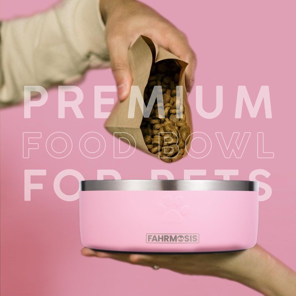 FAHRMOSIS large-breed-capacity dog bowl in pink suits bigger appetites with fewer refills.