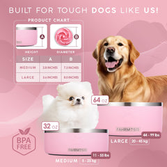 FAHRMOSIS stainless steel 64 oz dog bowl in pink offers rust resistance and easy cleaning.