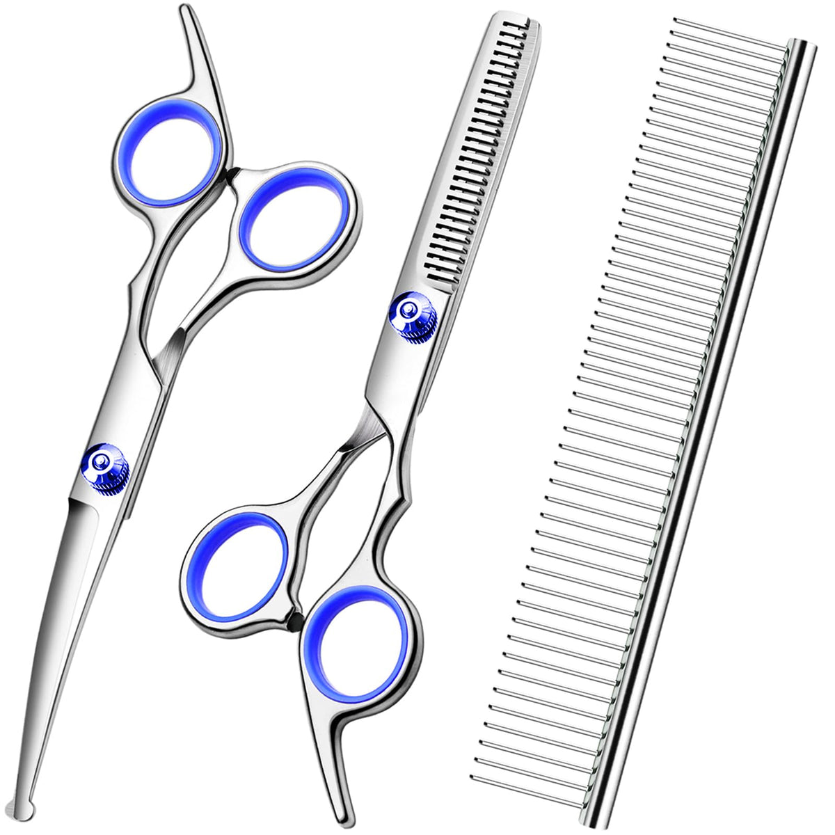 FAIGEO curved dog grooming scissors blue with rounded tips for precise trims