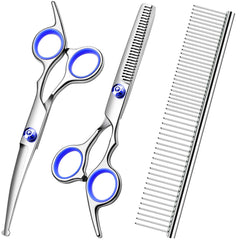 FAIGEO curved dog grooming scissors blue with rounded tips for precise trims