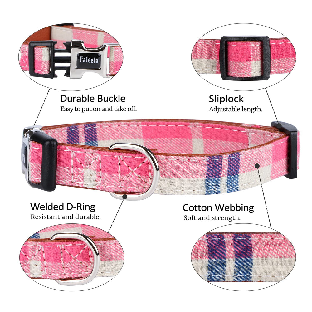 Faleela adjustable bowtie collar pink strap demonstrates easy size customization for growing dogs