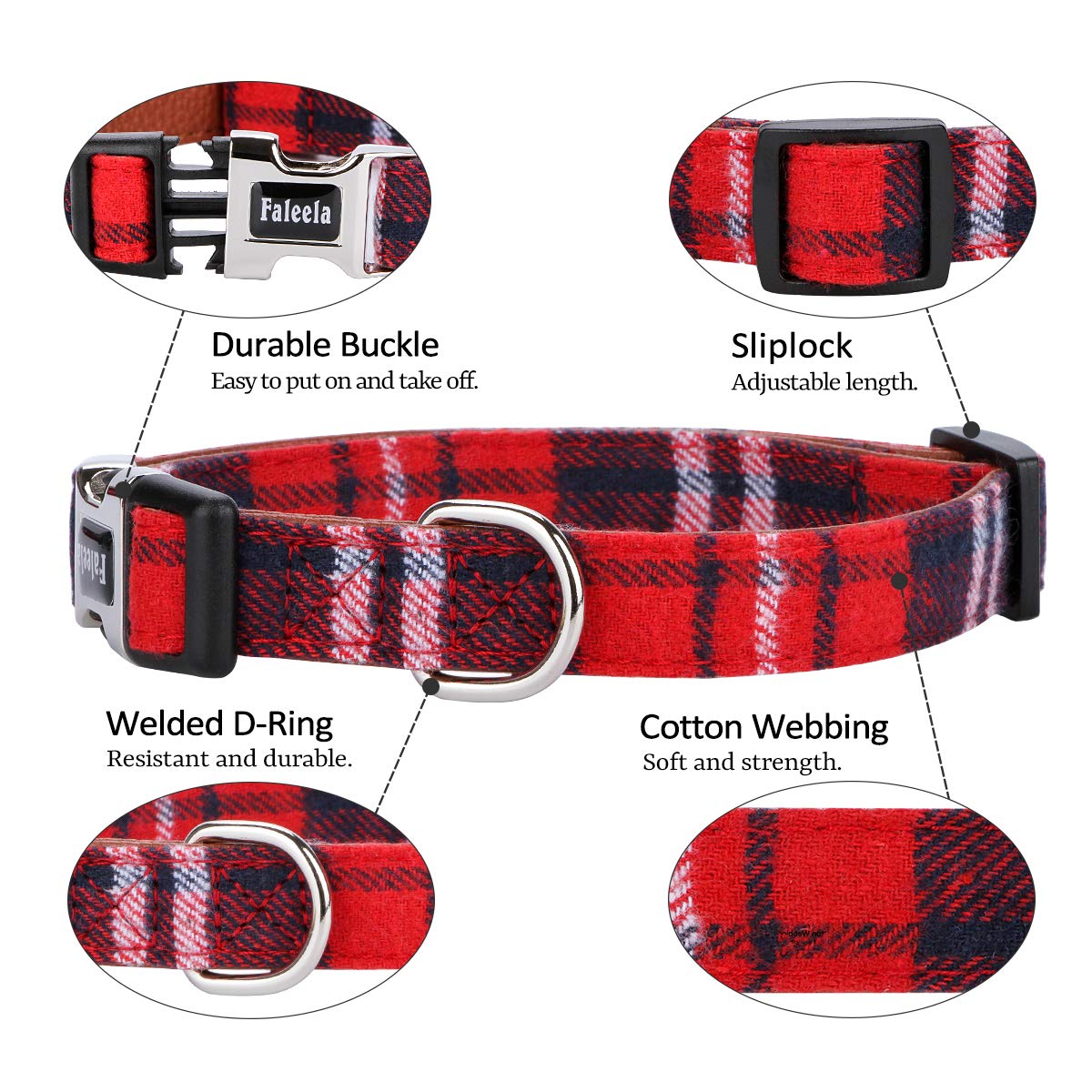 Faleela collar buckle close-up showing stainless steel hardware