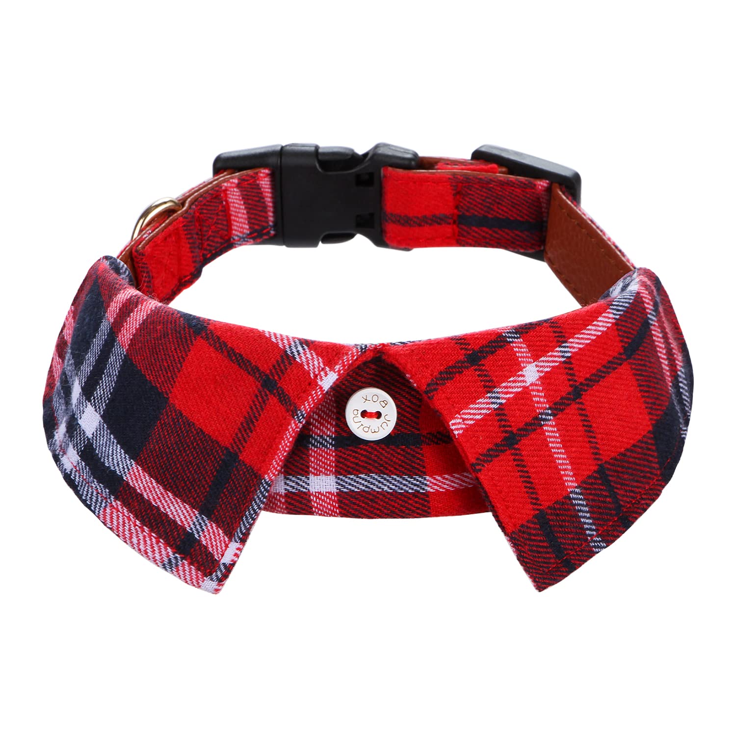 Faleela cotton plaid shirt-style dog collar with quick-release buckle for easy on/off.