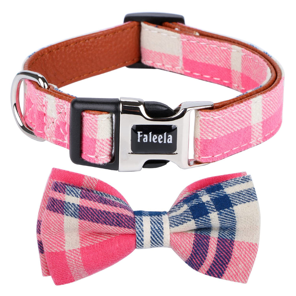 Faleela Soft & Comfy Bowtie Dog Collar pink close-up shows durable cotton fabric for daily wear