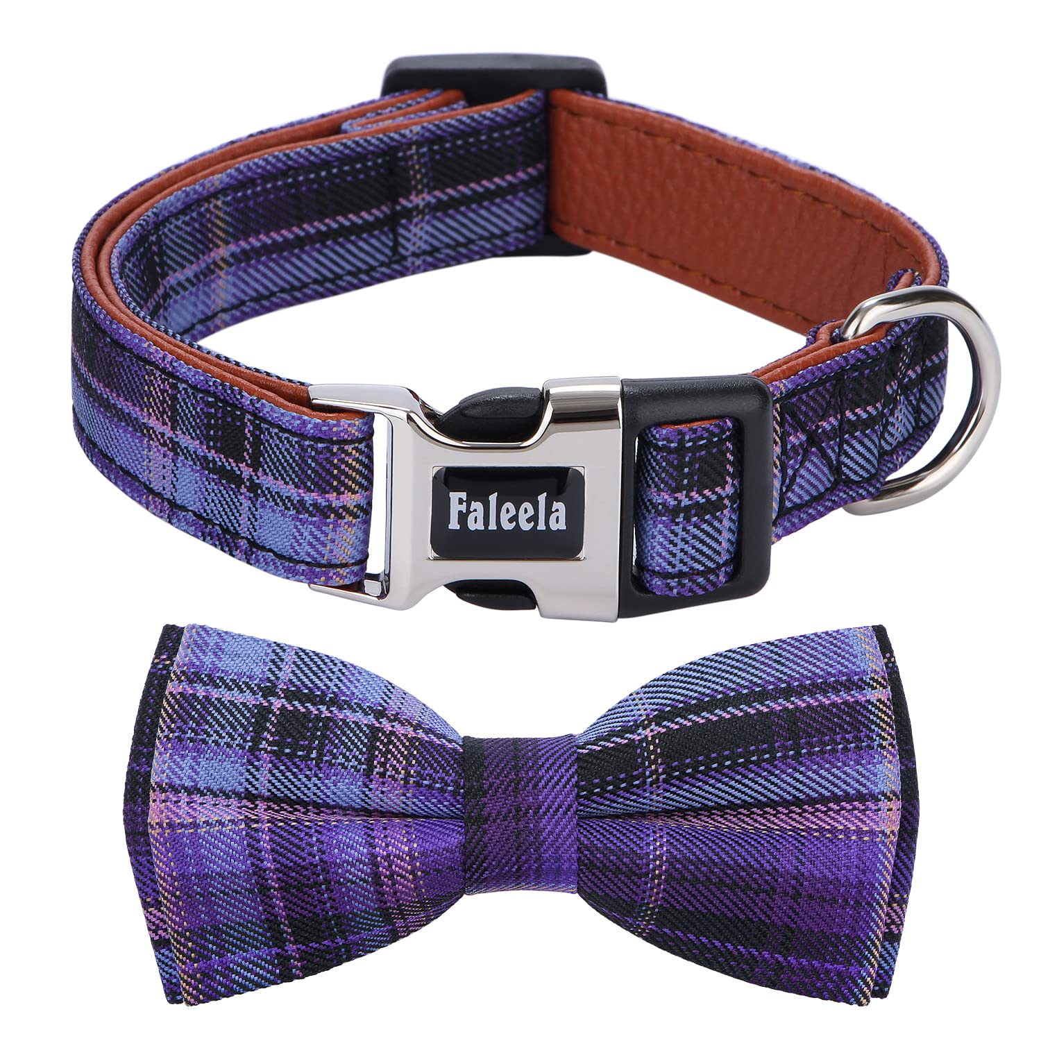 Faleela Soft &Comfy Bowtie Dog Collar purple front view for everyday comfort and style