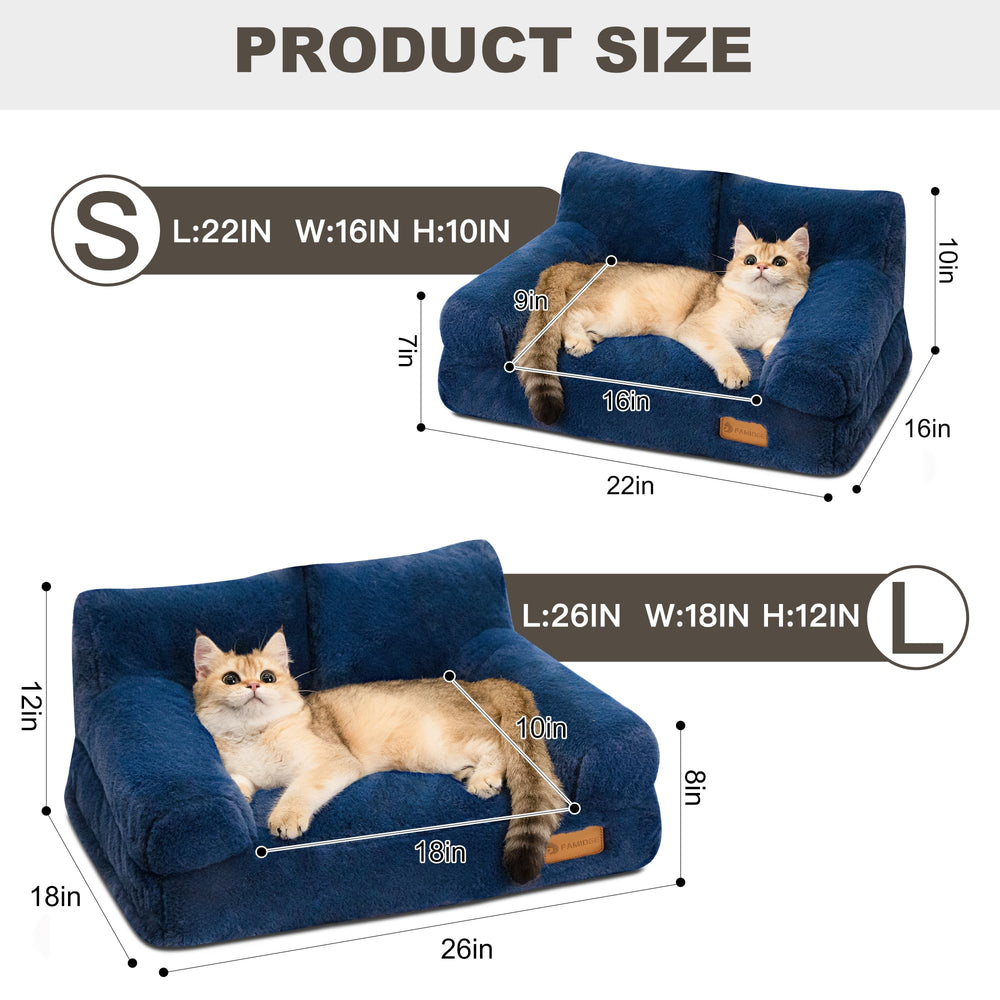 FAMIDGE navy blue cat couch bed side view shows plush surface