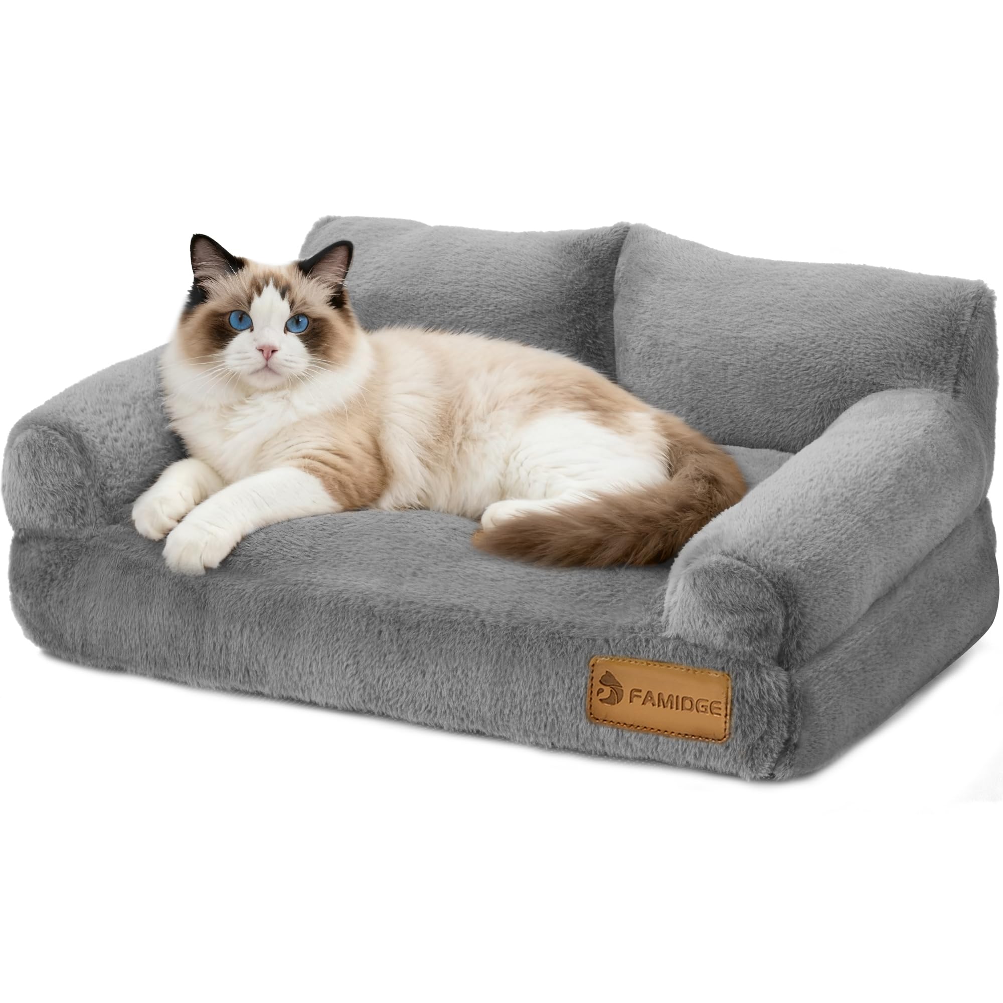 FAMIDGE cat couch bed features non-slip bottom for safe lounging.