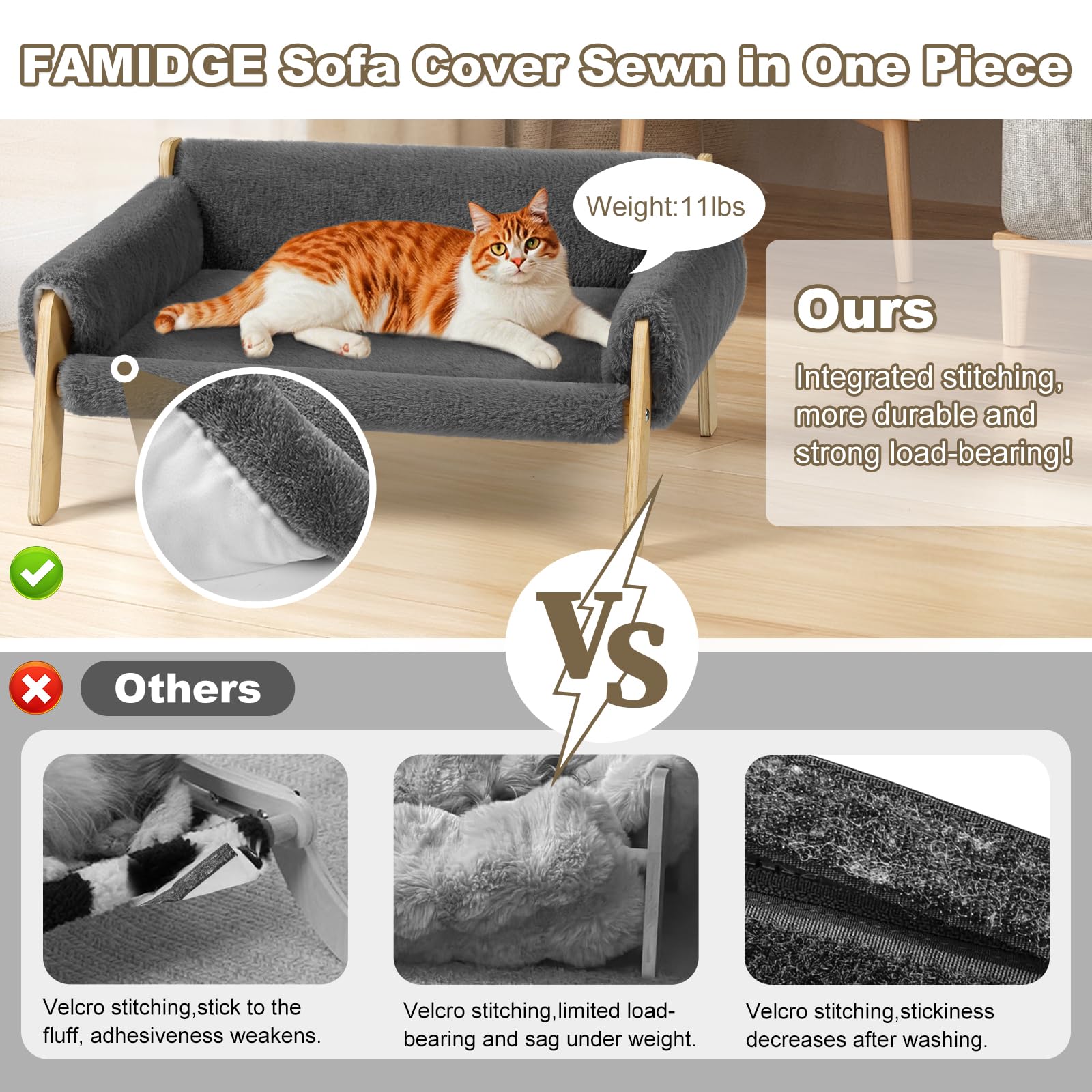 FAMIDGE elevated cat couch plush PP cotton filling offers cloud-soft comfort