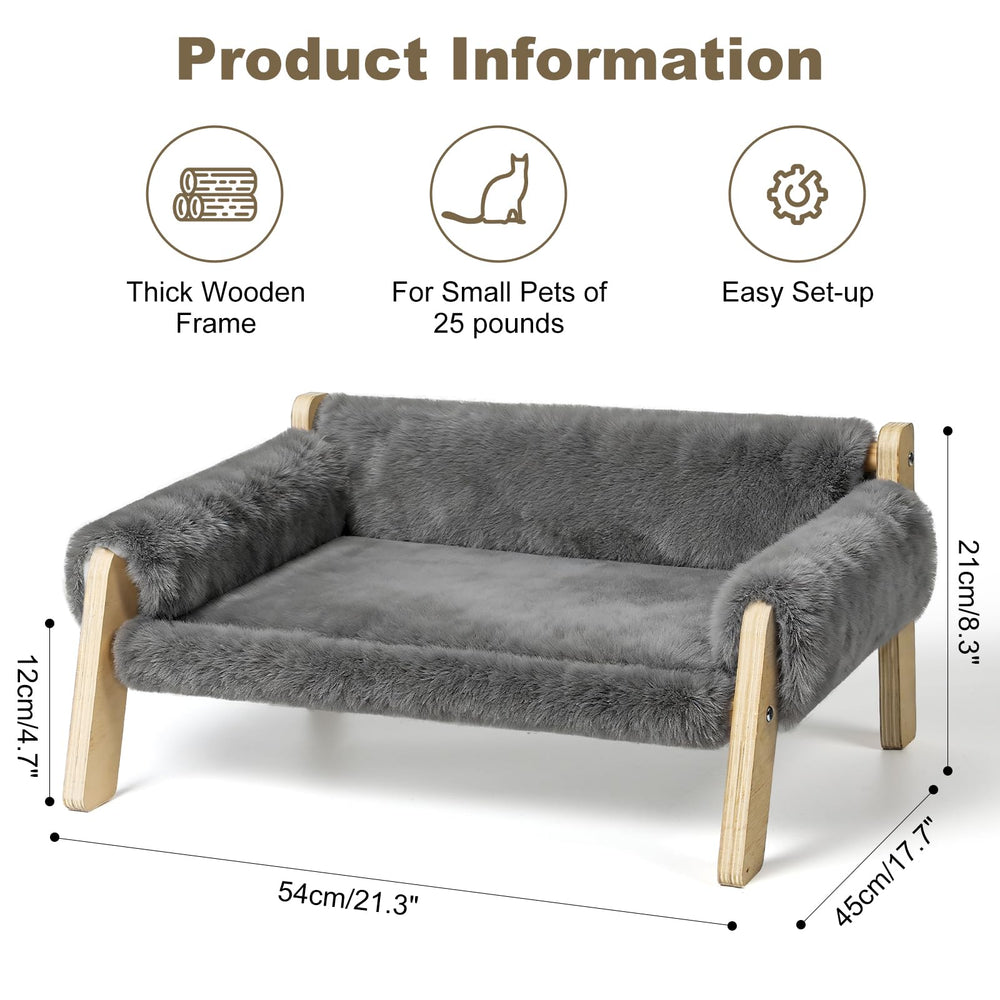 FAMIDGE elevated cat couch wood frame provides sturdy support up to 25 lbs