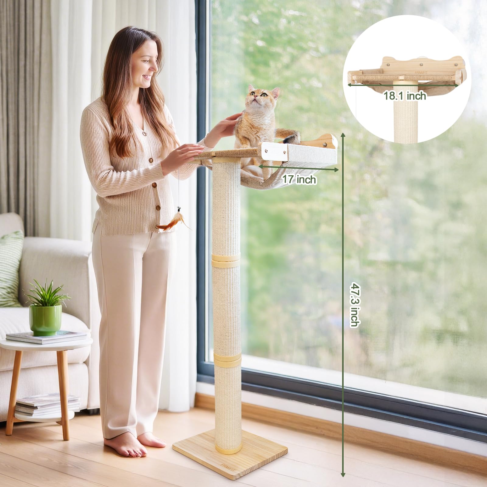 Famifit cat tree 47.3-inch height enables multi-level climbing and perch viewing