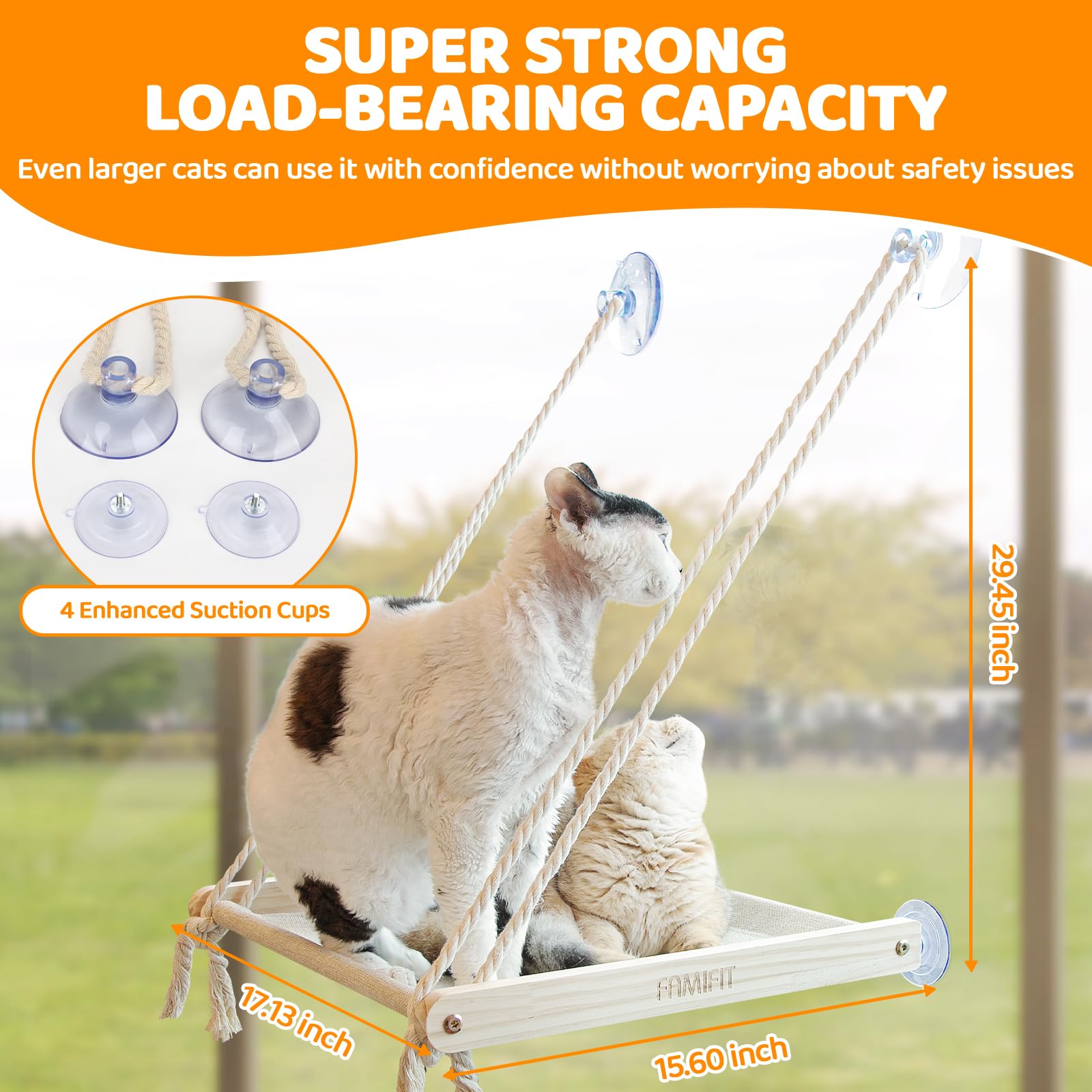 Famifit Cat Window Perch 360° sunbathing area with panoramic outdoor view