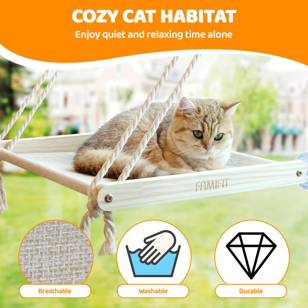 Famifit Cat Window Perch suitable for indoor and outdoor use across seasons