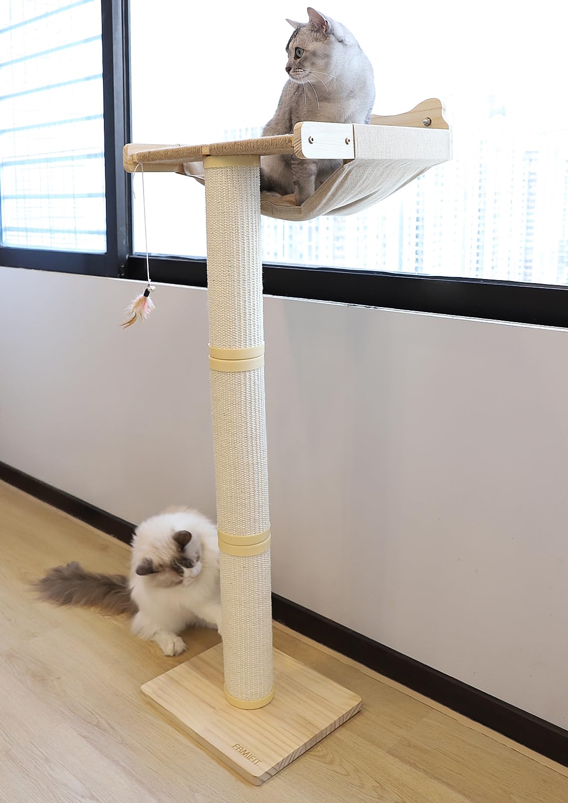 Famifit upgraded cat window perch with suction cups for secure bird-watching perch