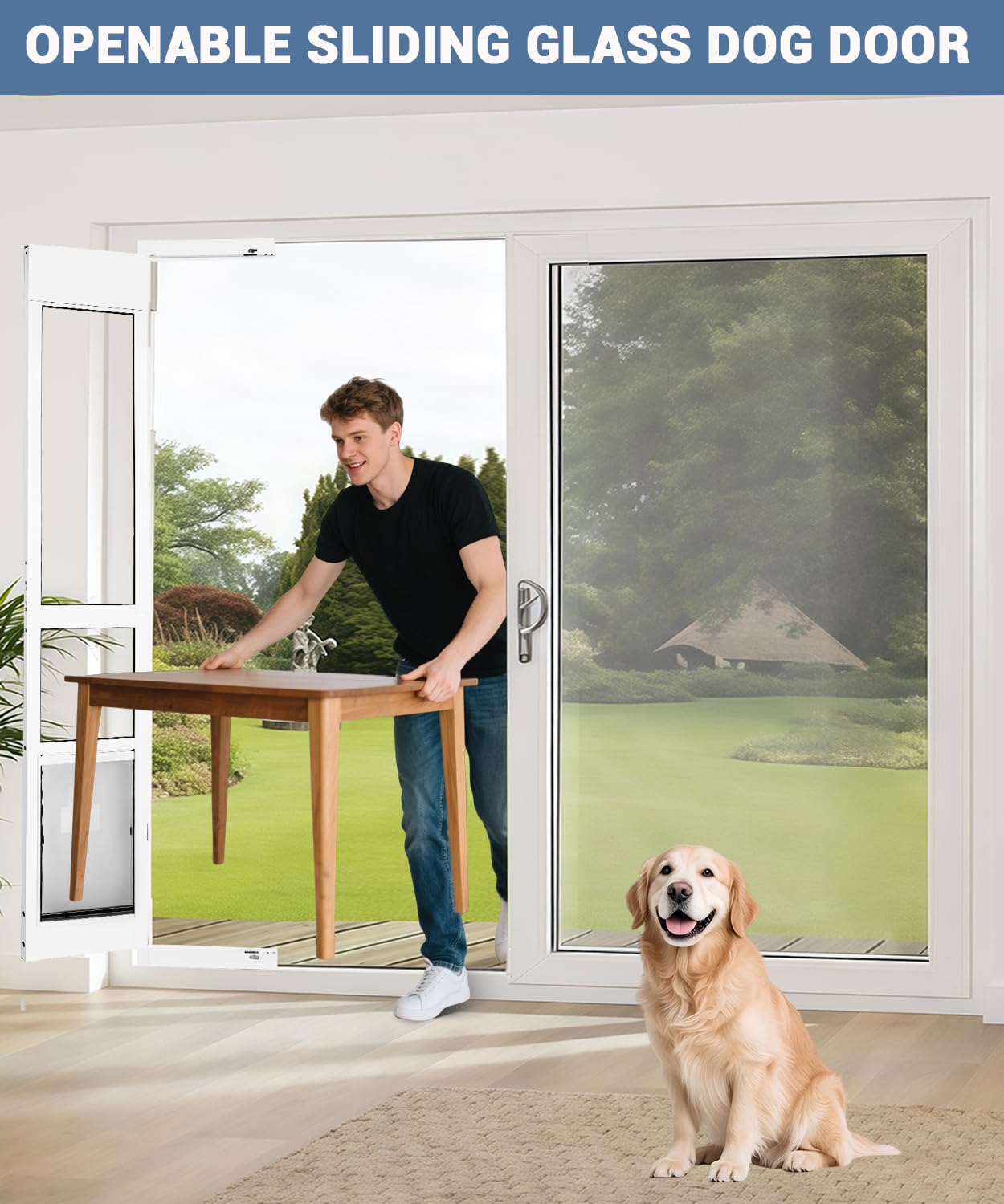 FAMIGRO large dog door open-inward design enables easy passage near groceries.