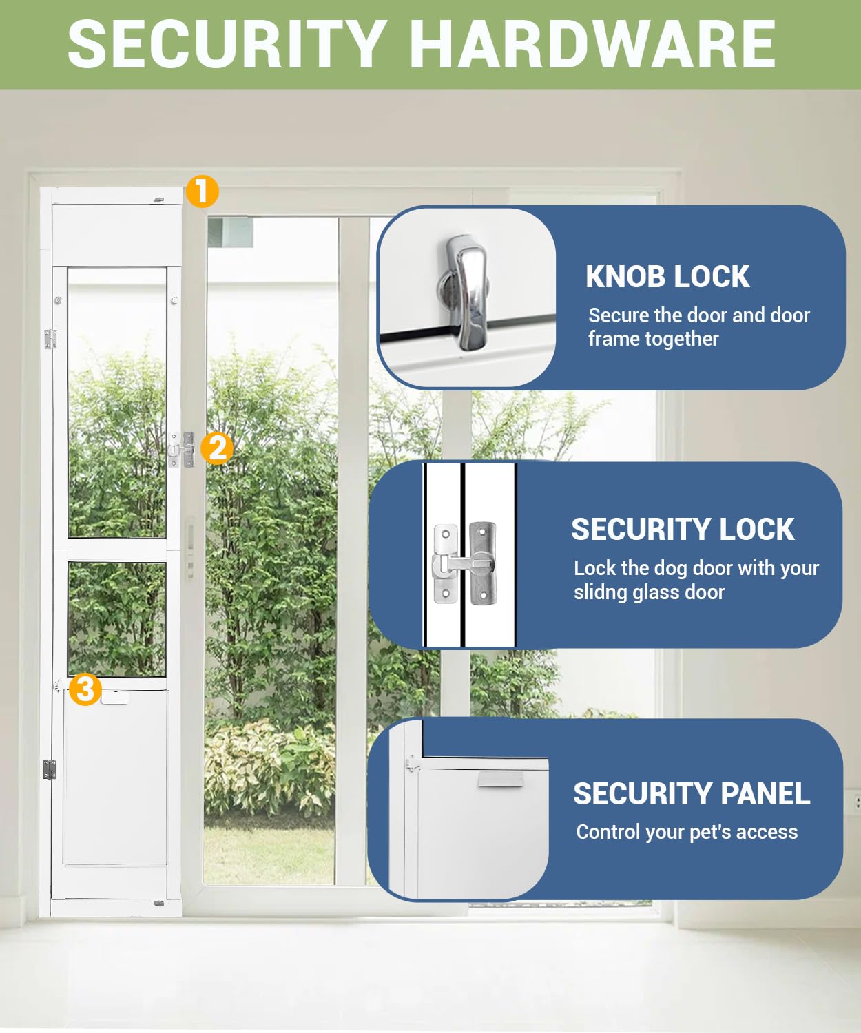 FAMIGRO large dog door safety lock panel provides owner-controlled access.