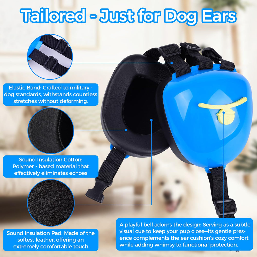 Famikako dog ear muffs blue bell accent close-up highlighting comfort