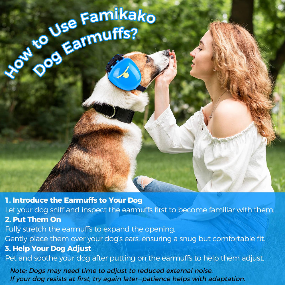 Famikako dog ear muffs orange large in use for noise protection during fireworks