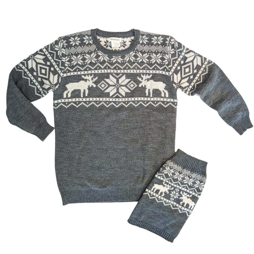 Famjamjams matching dog sweater moose grey for stylish winter walks