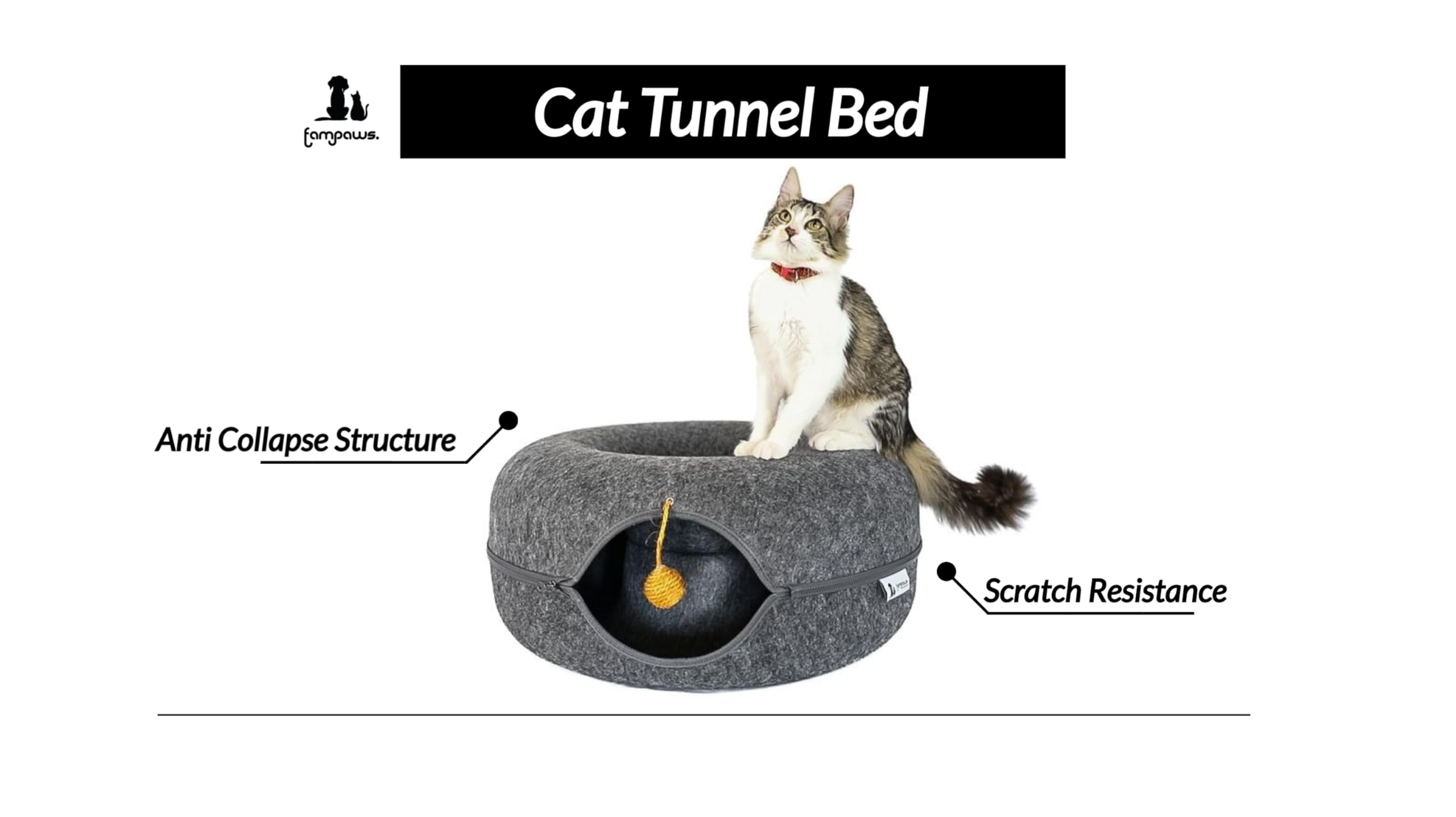 FAMPAWS dark grey cat cave entrance for easy access