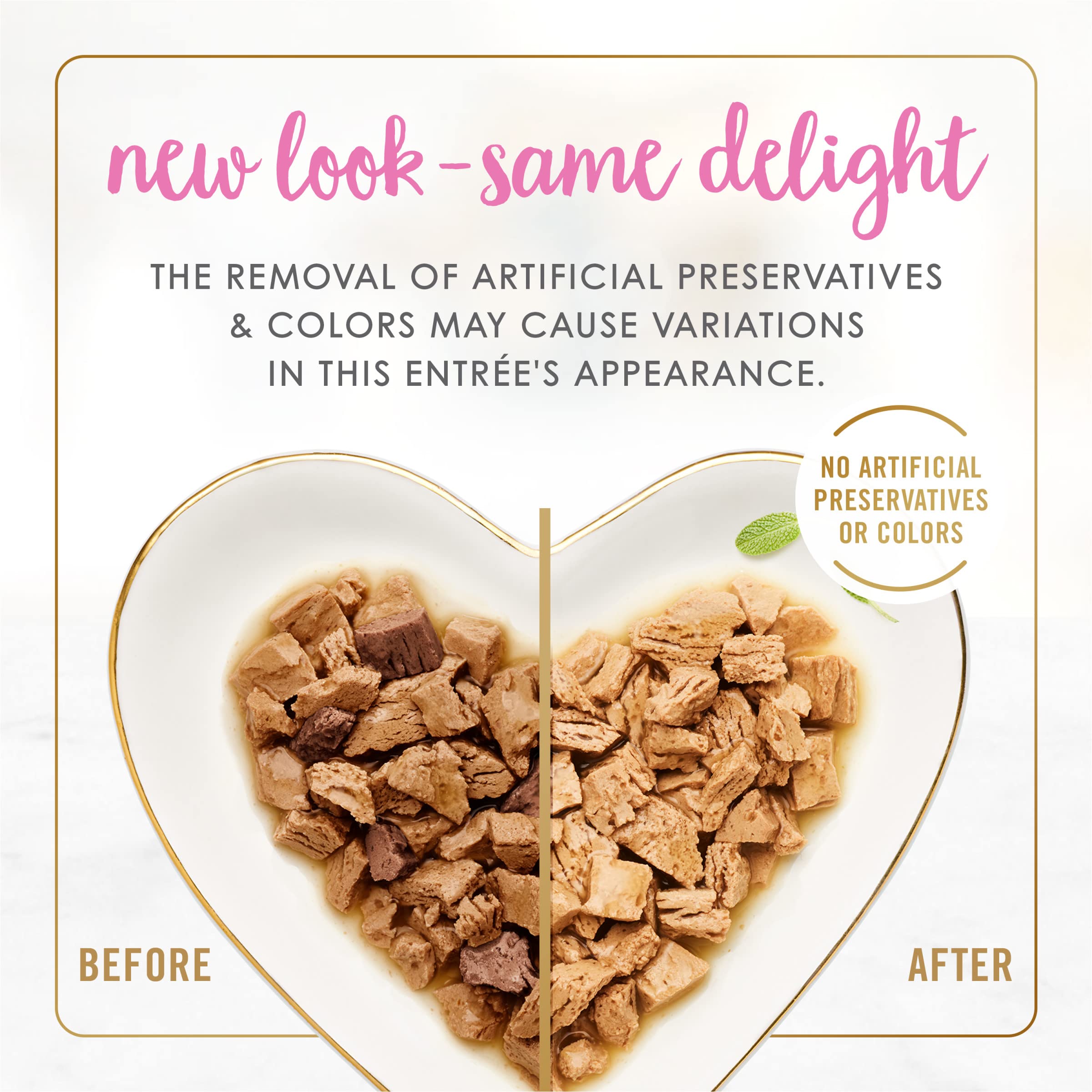 Fancy Feast chicken hearts and liver in gravy served-bowl image highlights savory texture for cats.