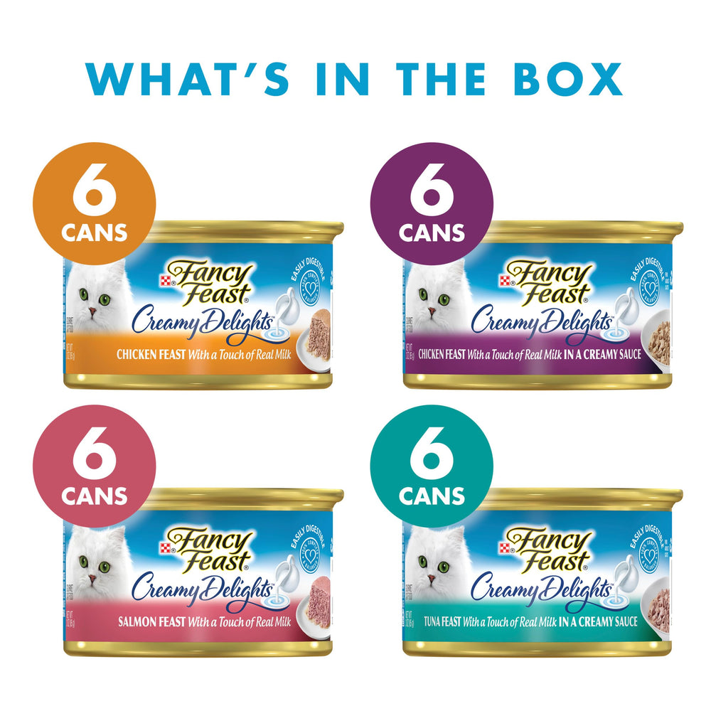 Fancy Feast Creamy Delights chicken entree 3oz can – tender morsels for cats.
