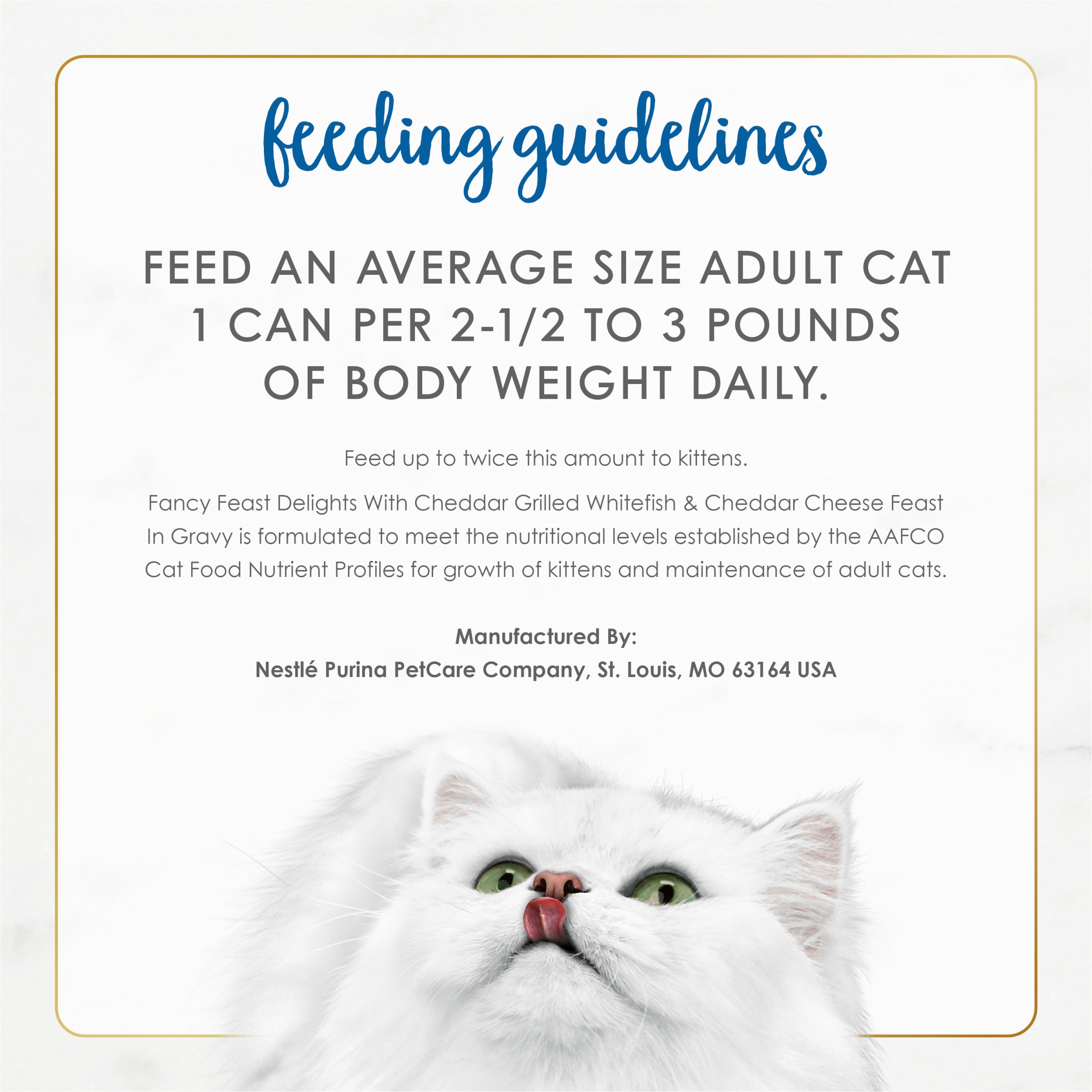 Fancy Feast Delights cheddar gravy swirl enhances texture and moisture for cats.