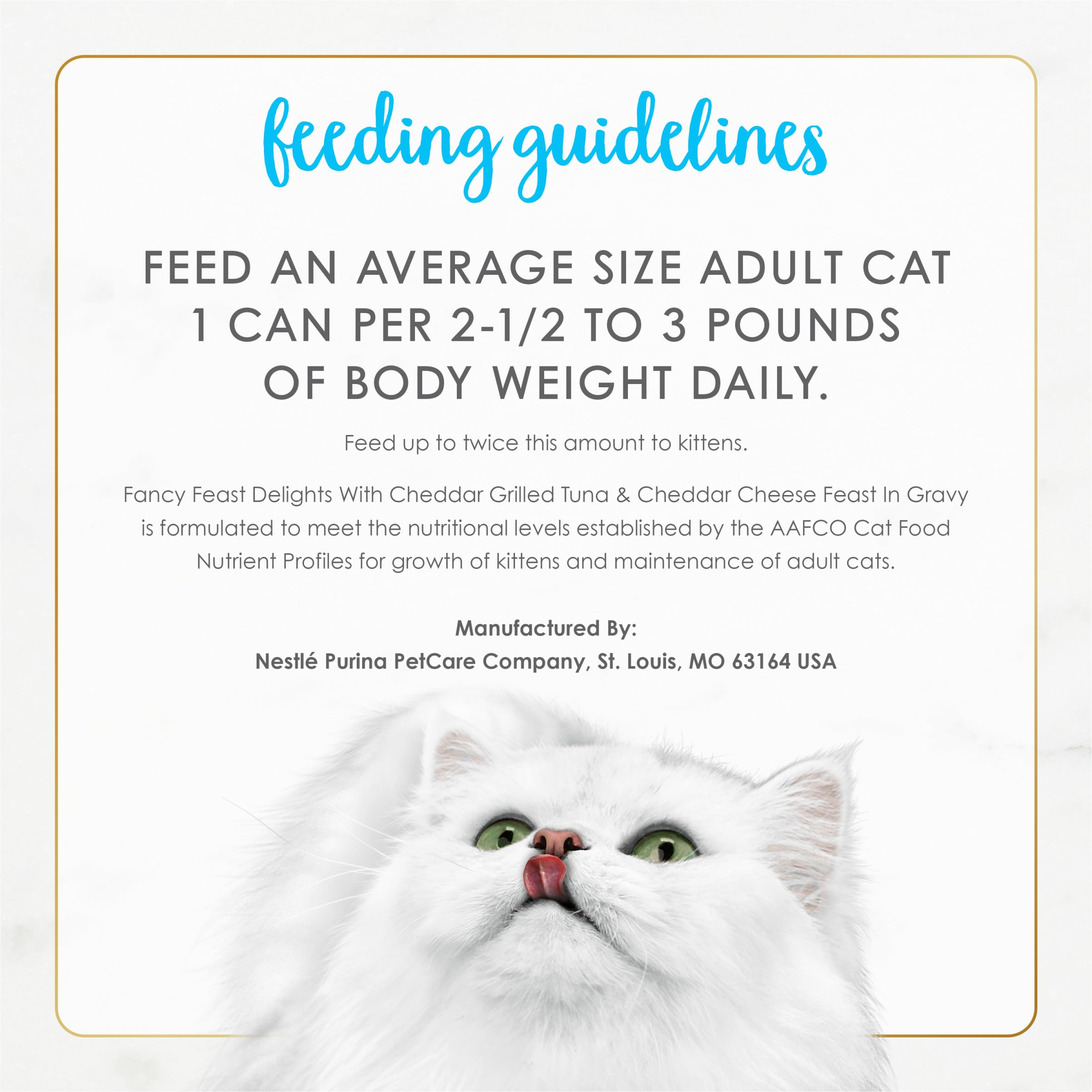 Fancy Feast Delights quality-control — produced in U.S. facilities with safety checks.