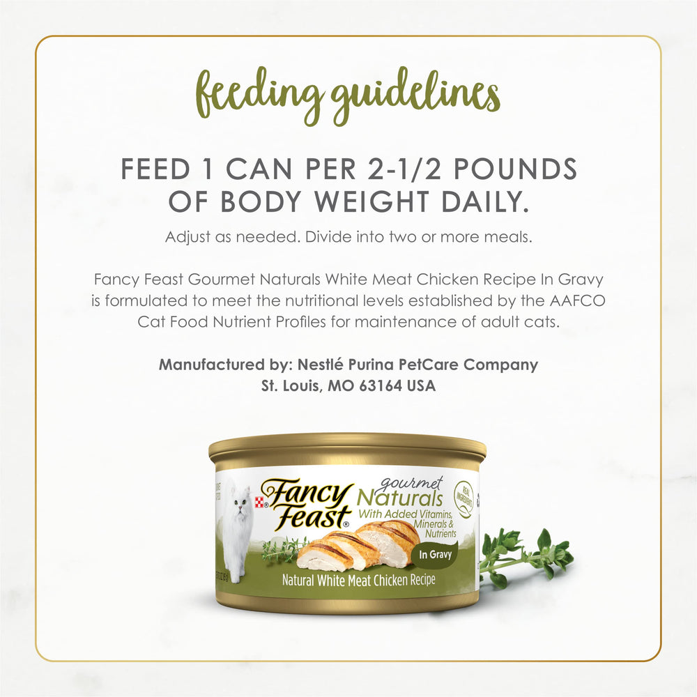 Fancy Feast Gourmet Naturals no corn or soy—clean ingredient profile.