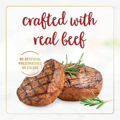 Fancy Feast Gravy Lovers Beef Feast beef-bites closeup showcases tender texture